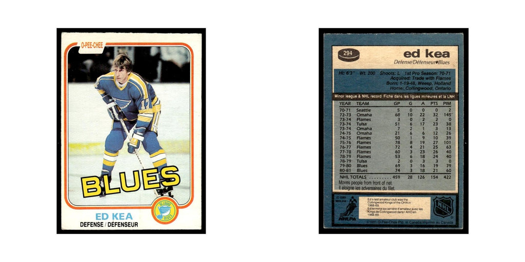 Ed Kea 1981 O-Pee-Chee #294 St. Louis Blues Hockey Card EX