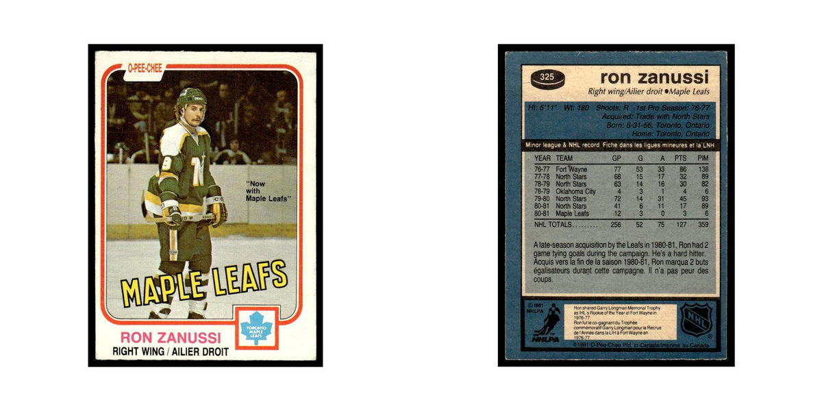 Ron Zanussi 1981 O-Pee-Chee #325 Toronto Maple Leafs Hockey Card EX