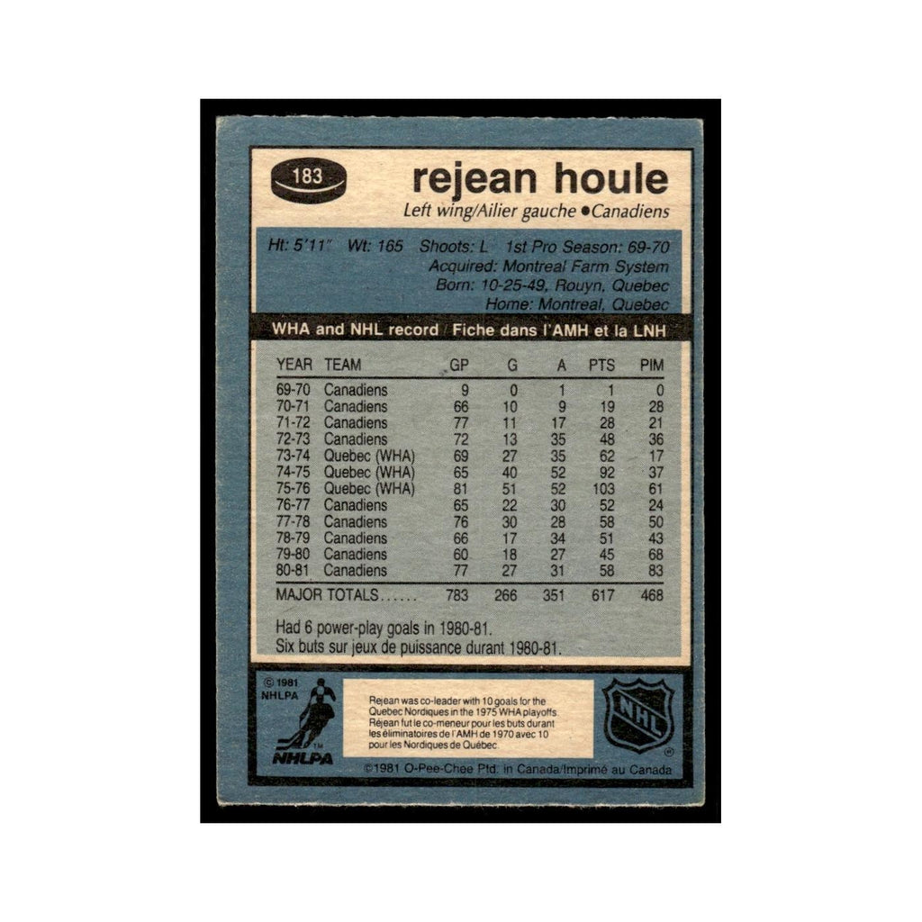 Rejean Houle 1981 O-Pee-Chee #183 Montreal Canadiens Hockey Card EX