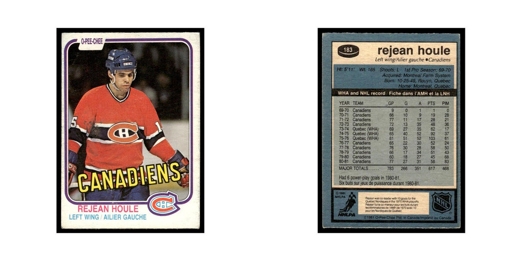 Rejean Houle 1981 O-Pee-Chee #183 Montreal Canadiens Hockey Card EX