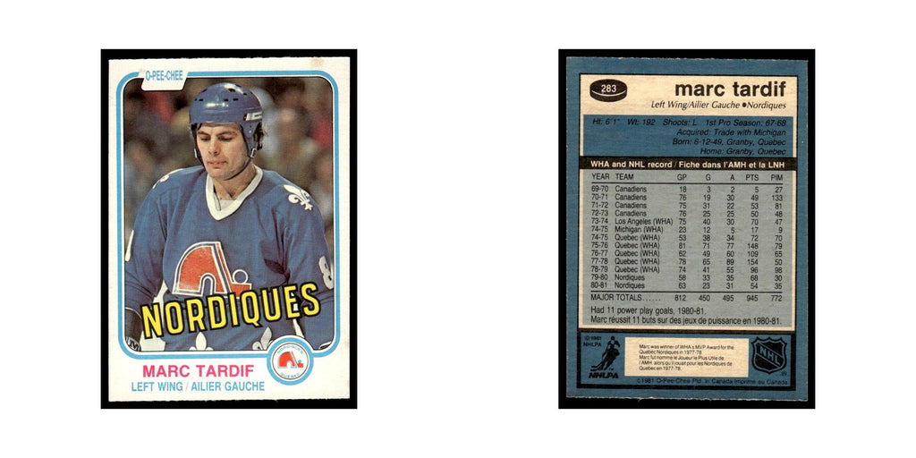 Marc Tardif 1981 O-Pee-Chee #283 Quebec Nordiques Hockey Card EX