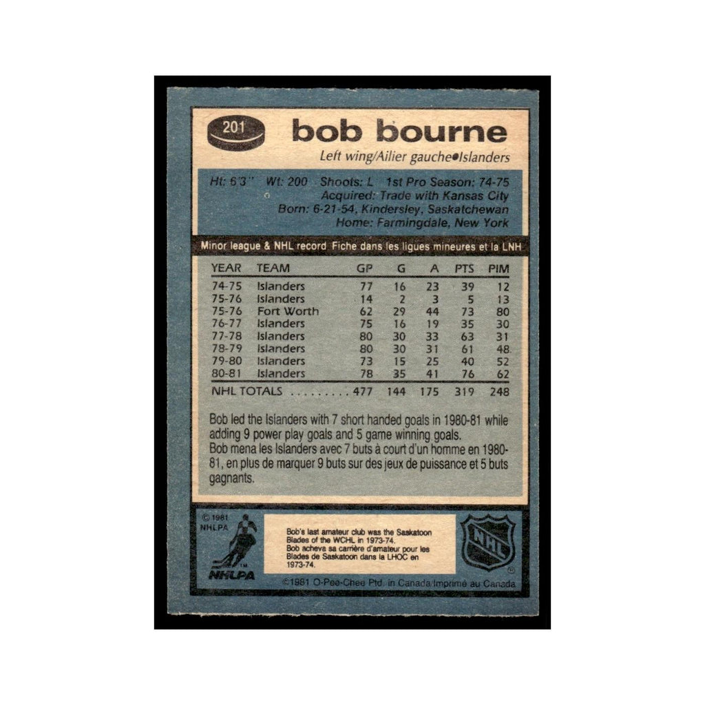 Bob Bourne 1981 O-Pee-Chee #201 New York Islanders Hockey Card EX