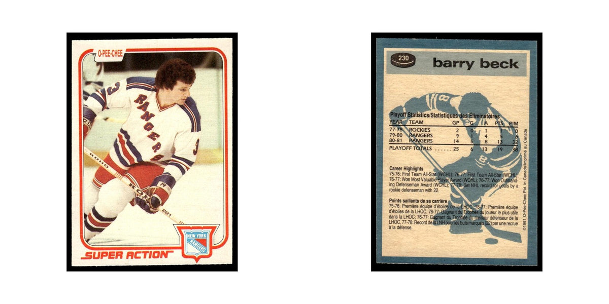 Barry Beck 1981 O-Pee-Chee #230 New York Rangers Hockey Card EX