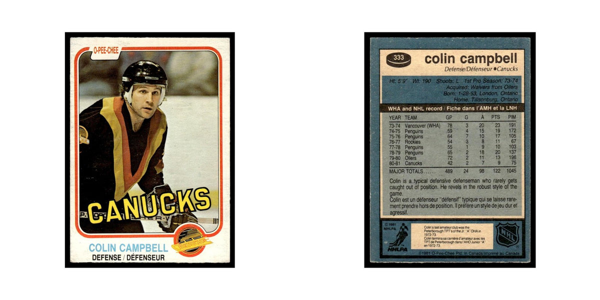 Colin Campbell 1981 O-Pee-Chee #333 Vancouver Canucks Hockey Card EX