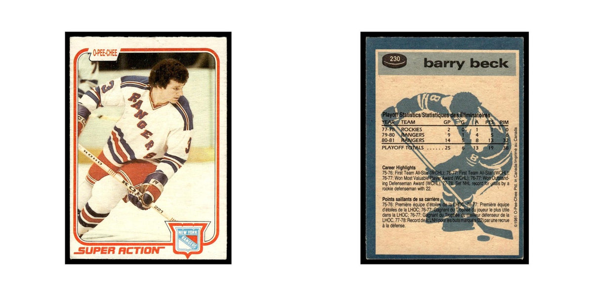 Barry Beck 1981 O-Pee-Chee #230 New York Rangers Hockey Card EX