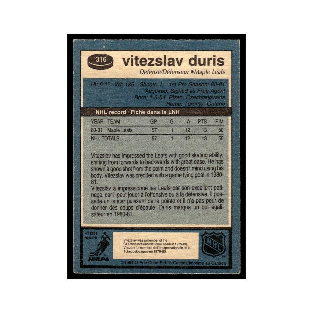 Vitezslav Duris Rookie 1981 O-Pee-Chee #316 Toronto Maple Leafs Hockey Card EX