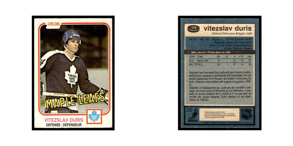 Vitezslav Duris Rookie 1981 O-Pee-Chee #316 Toronto Maple Leafs Hockey Card EX