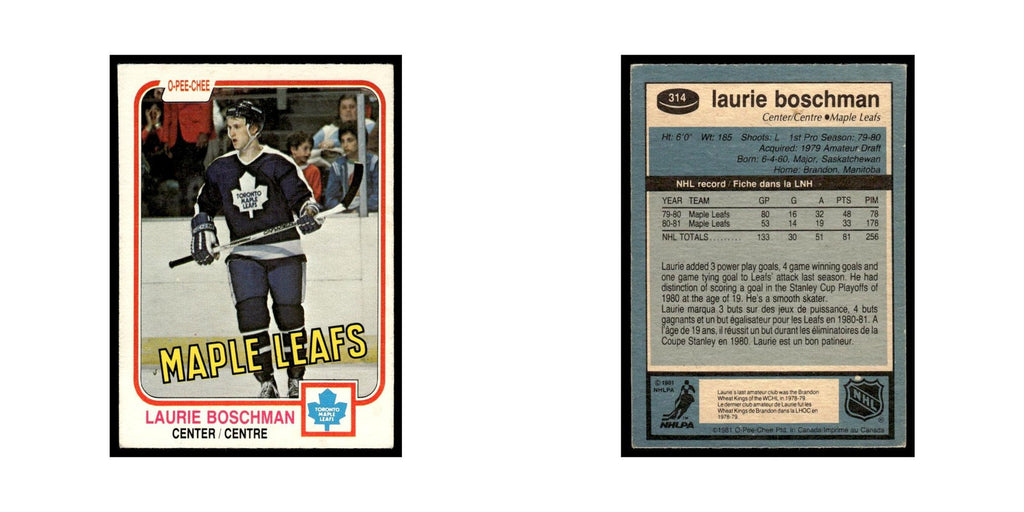 Laurie Boschman 1981 O-Pee-Chee #314 Toronto Maple Leafs Hockey Card EX