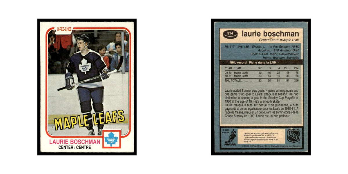 Laurie Boschman 1981 O-Pee-Chee #314 Toronto Maple Leafs Hockey Card EX