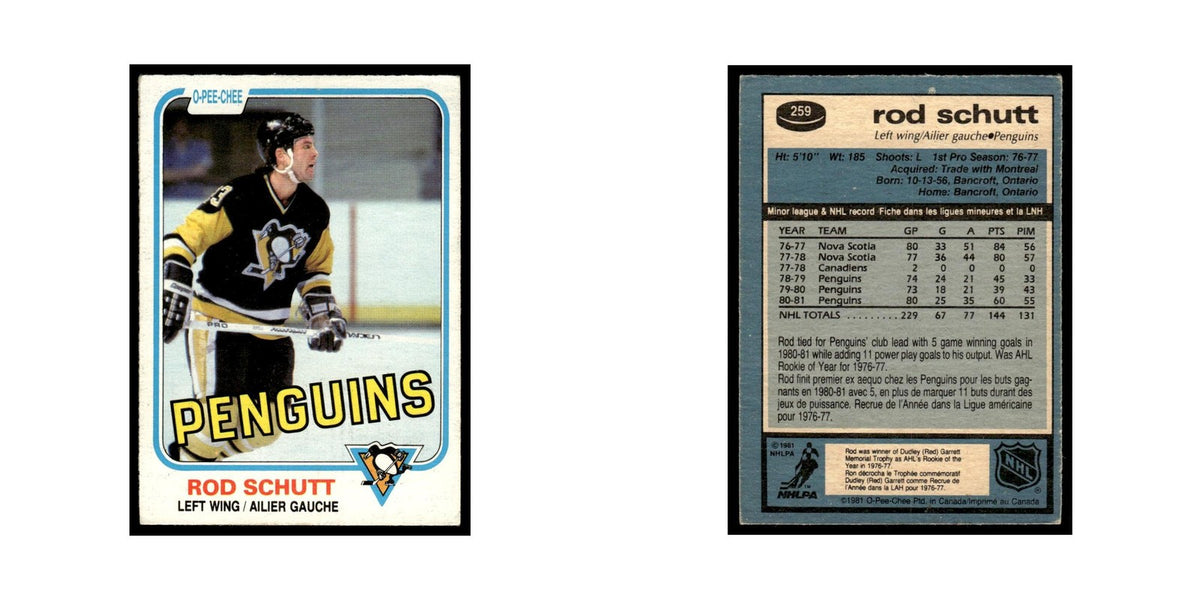Rod Schutt 1981 O-Pee-Chee #259 Pittsburgh Penguins Hockey Card EX