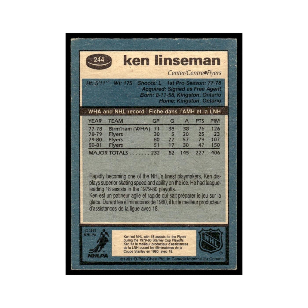 Ken Linseman 1981 O-Pee-Chee #244 Philadelphia Flyers Hockey Card EX