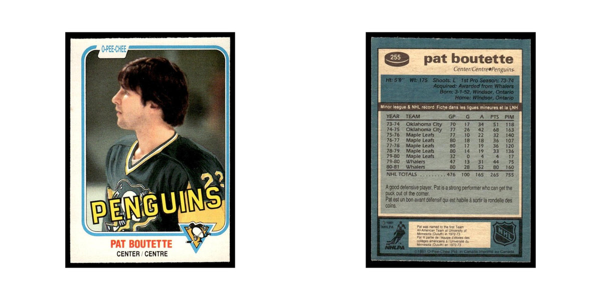 Pat Boutette 1981 O-Pee-Chee #255 Pittsburgh Penguins Hockey Card EX