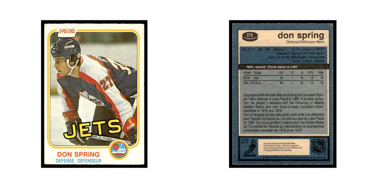 Don Spring Rookie 1981 O-Pee-Chee #375 Winnipeg Jets Hockey Card EX