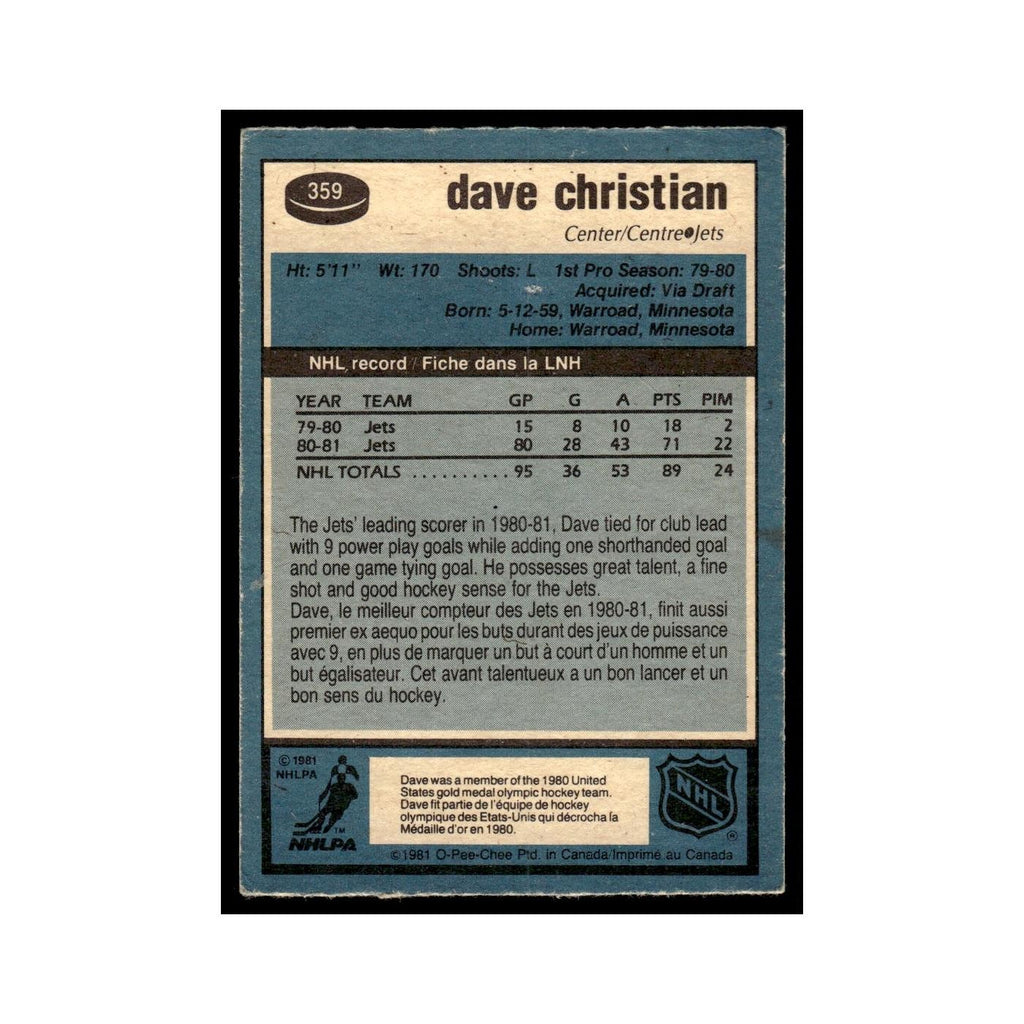 Dave Christian 1981 O-Pee-Chee #359 Winnipeg Jets Hockey Card EX