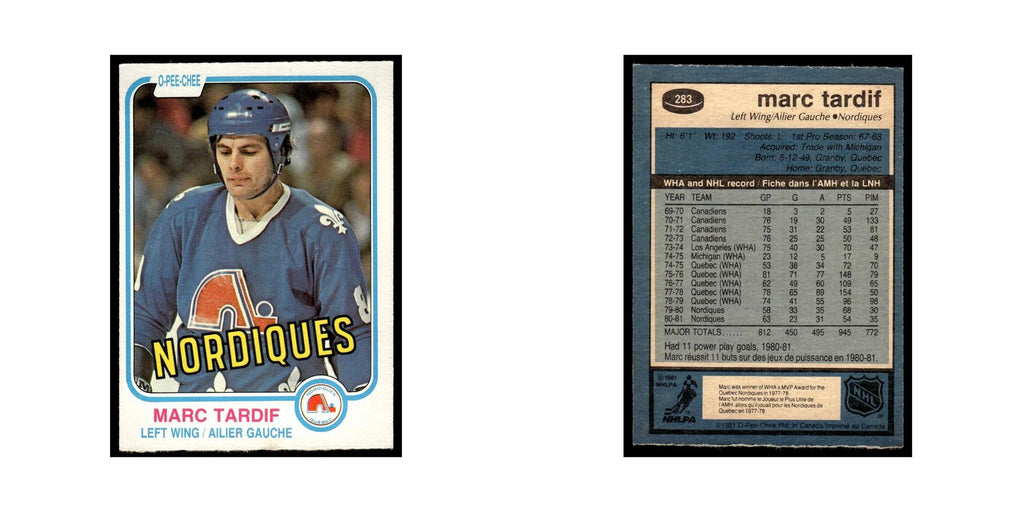 Marc Tardif 1981 O-Pee-Chee #283 Quebec Nordiques Hockey Card EX