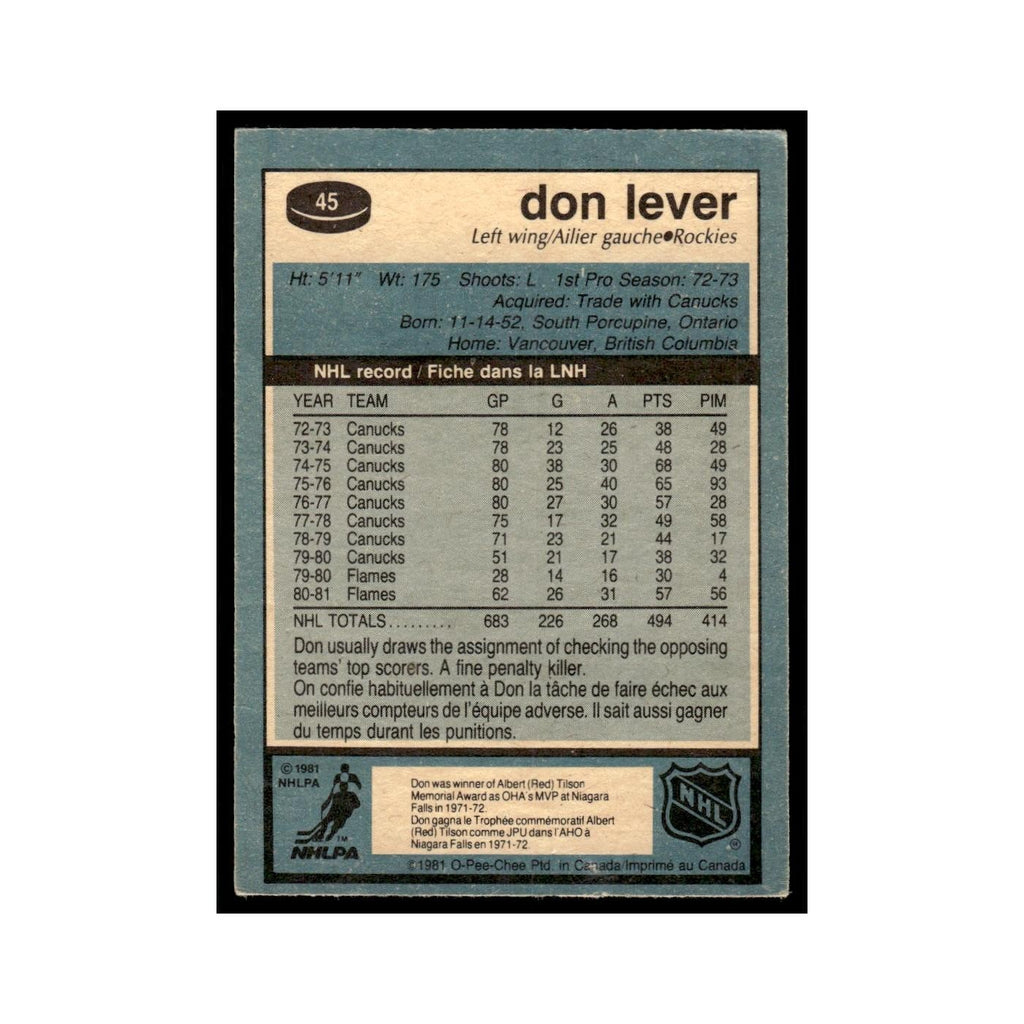 Don Lever 1981 O-Pee-Chee #45 Colorado Rockies Hockey Card EX