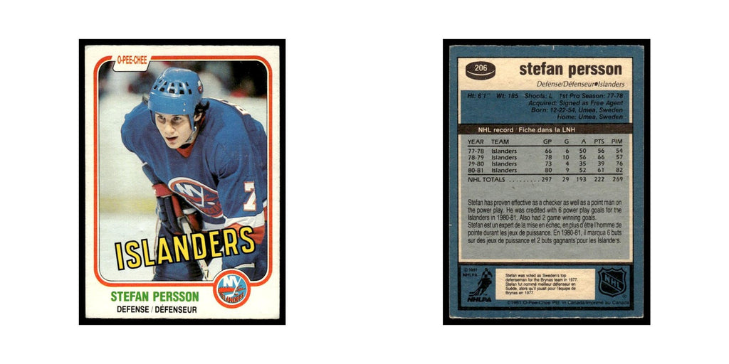 Stefan Persson 1981 O-Pee-Chee #206 New York Islanders Hockey Card EX