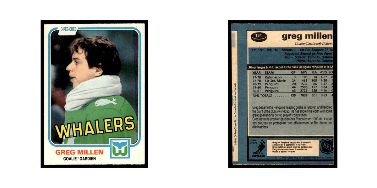 Greg Millen 1981 O-Pee-Chee #134 Hartford Whalers Hockey Card EX