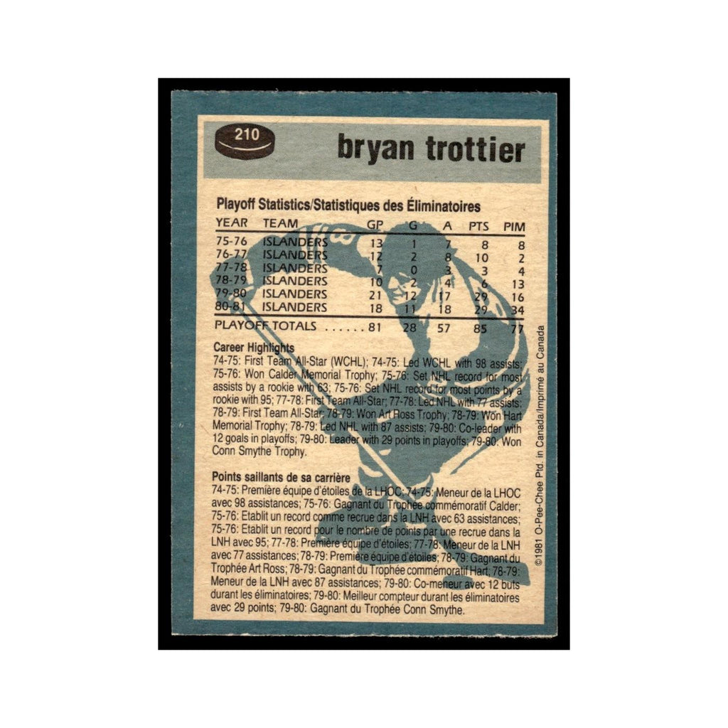 Bryan Trottier 1981 O-Pee-Chee #210 New York Islanders Hockey Card EX