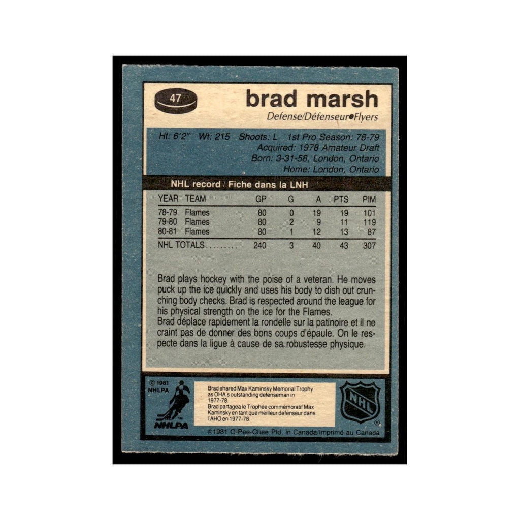 Brad Marsh 1981 O-Pee-Chee #47 Philadelphia Flyers Hockey Card EX