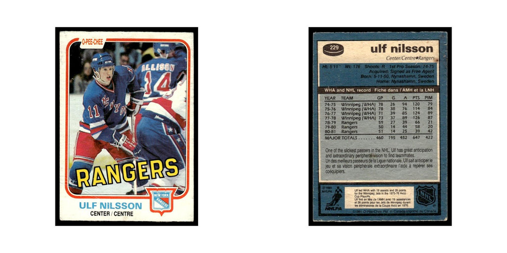 Ulf Nilsson 1981 O-Pee-Chee #229 New York Rangers Hockey Card EX