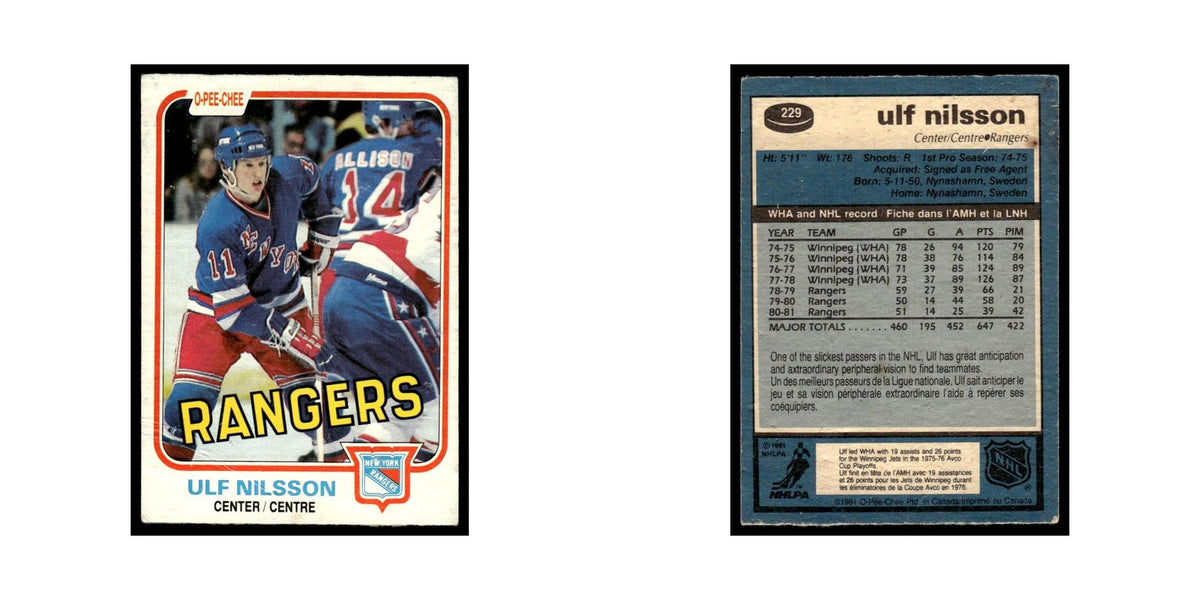 Ulf Nilsson 1981 O-Pee-Chee #229 New York Rangers Hockey Card EX
