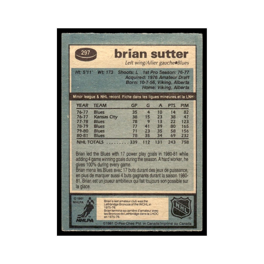Brian Sutter 1981 O-Pee-Chee #297 St. Louis Blues Hockey Card EX