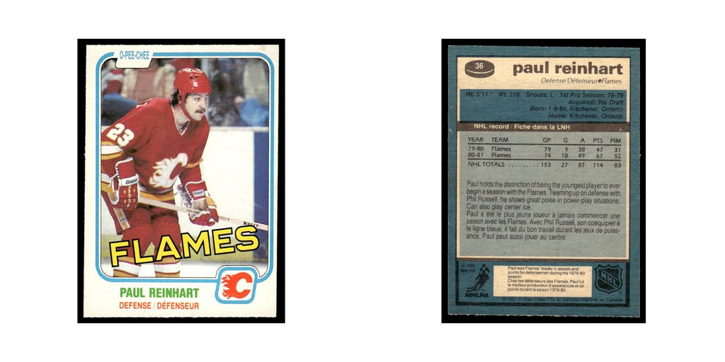 Paul Reinhart 1981 O-Pee-Chee #36 Calgary Flames Hockey Card EX
