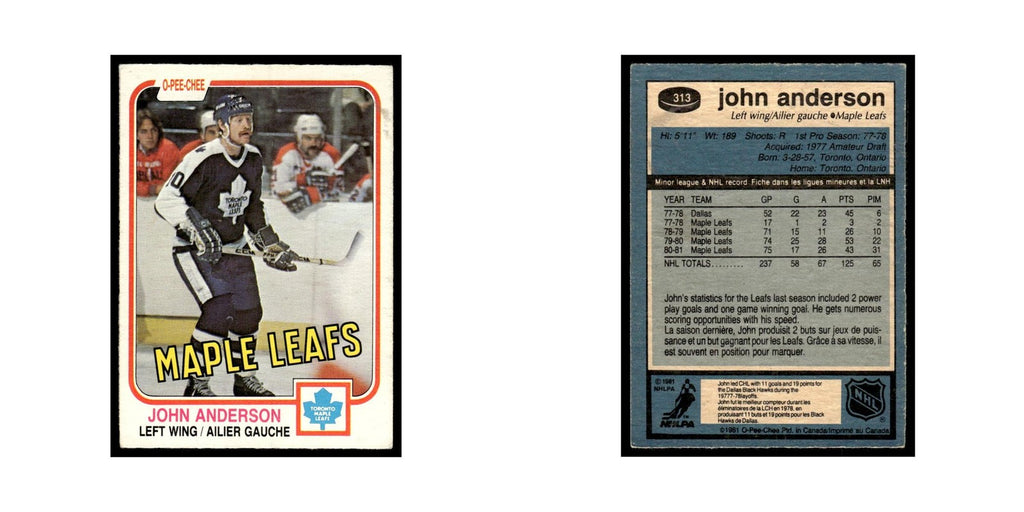 John Anderson 1981 O-Pee-Chee #313 Toronto Maple Leafs Hockey Card EX
