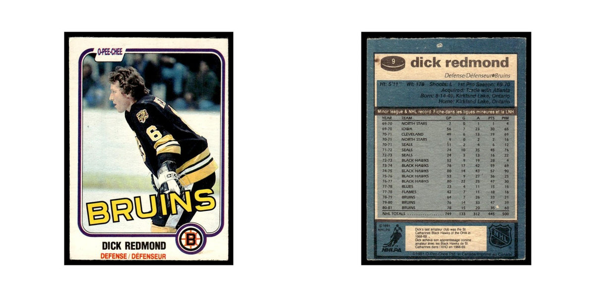 Dick Redmond 1981 O-Pee-Chee #9 Boston Bruins Hockey Card EX