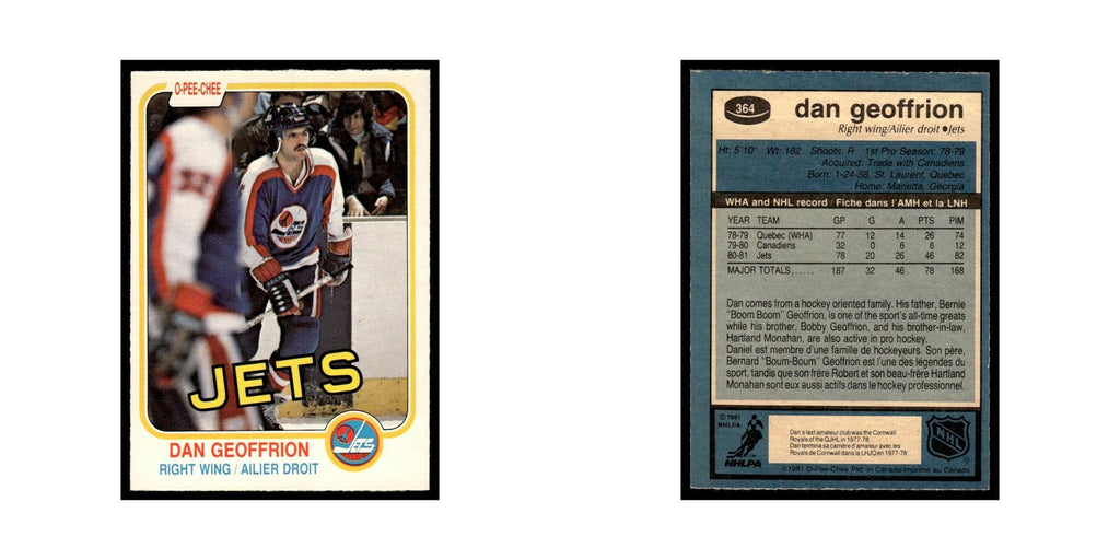 Dan Geoffrion Rookie 1981 O-Pee-Chee #364 Winnipeg Jets Hockey Card EX