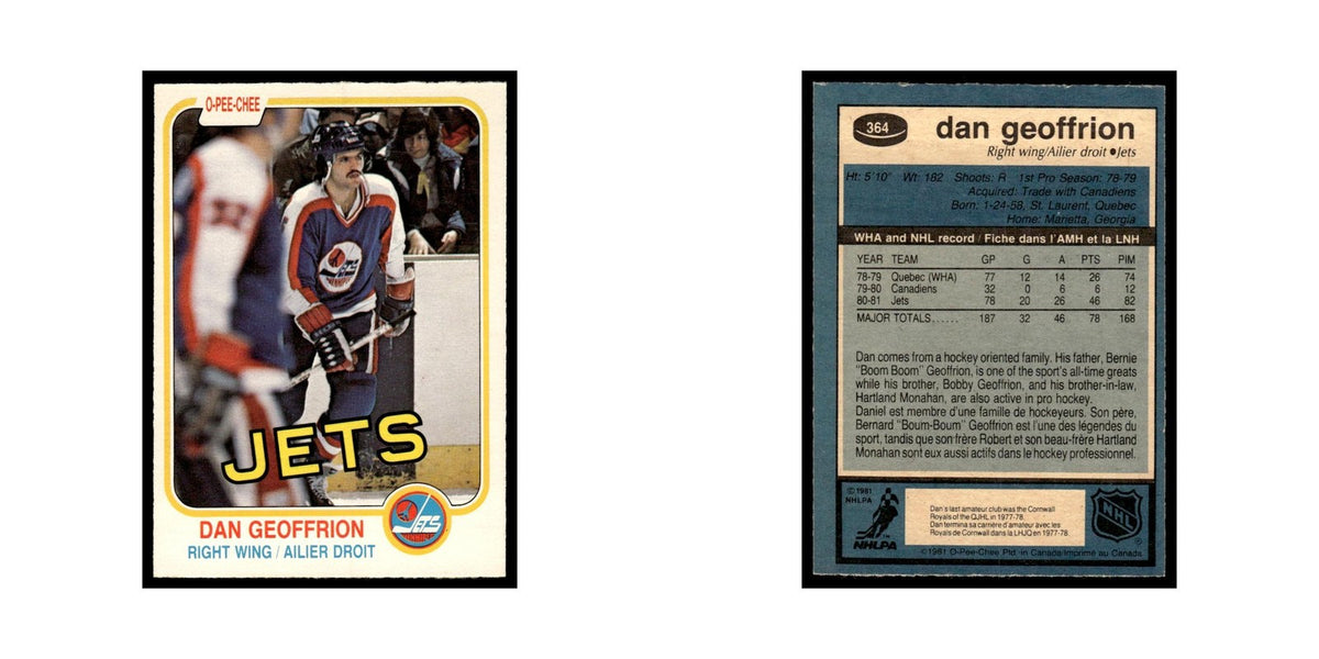 Dan Geoffrion Rookie 1981 O-Pee-Chee #364 Winnipeg Jets Hockey Card EX