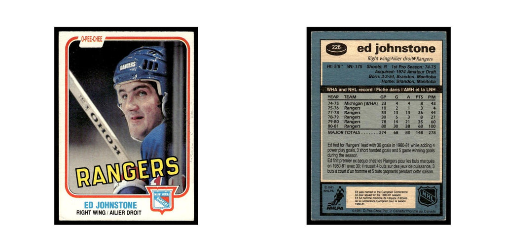 Ed Johnstone 1981 O-Pee-Chee #226 New York Rangers Hockey Card EX