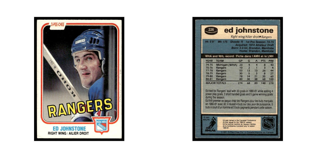 Ed Johnstone 1981 O-Pee-Chee #226 New York Rangers Hockey Card EX