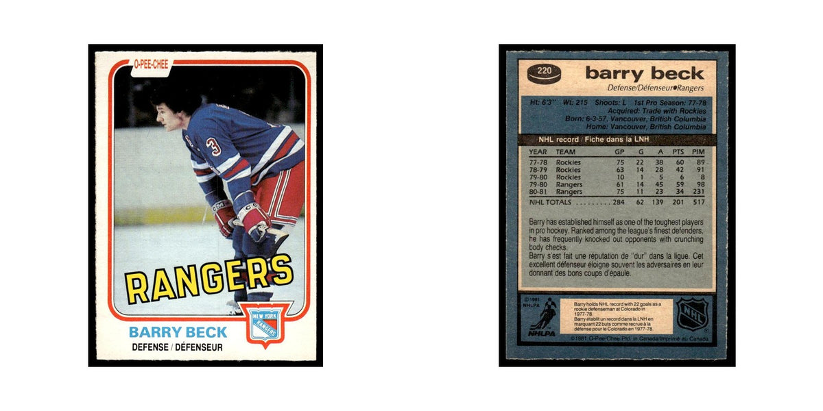 Barry Beck 1981 O-Pee-Chee #220 New York Rangers Hockey Card EX