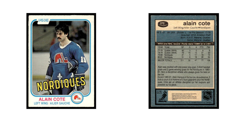 Alain Cote 1981 O-Pee-Chee #272 Quebec Nordiques Hockey Card EX