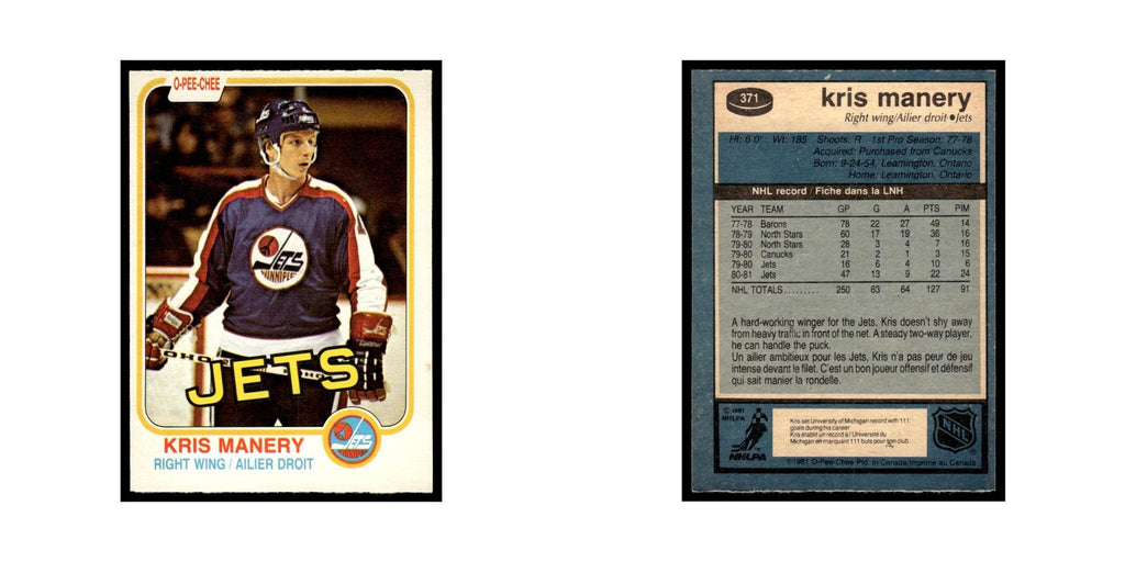 Kris Manery 1981 O-Pee-Chee #371 Winnipeg Jets Hockey Card EX