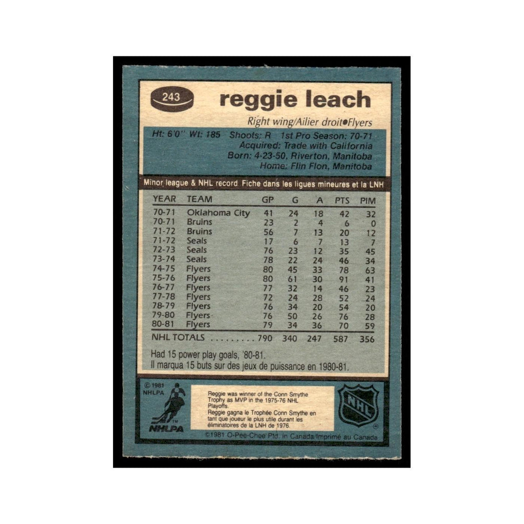 Reggie Leach 1981 O-Pee-Chee #243 Philadelphia Flyers Hockey Card EX