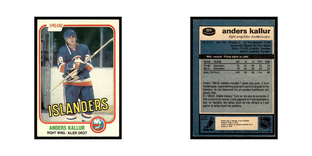 Anders Kallur 1981 O-Pee-Chee #204 New York Islanders Hockey Card EX