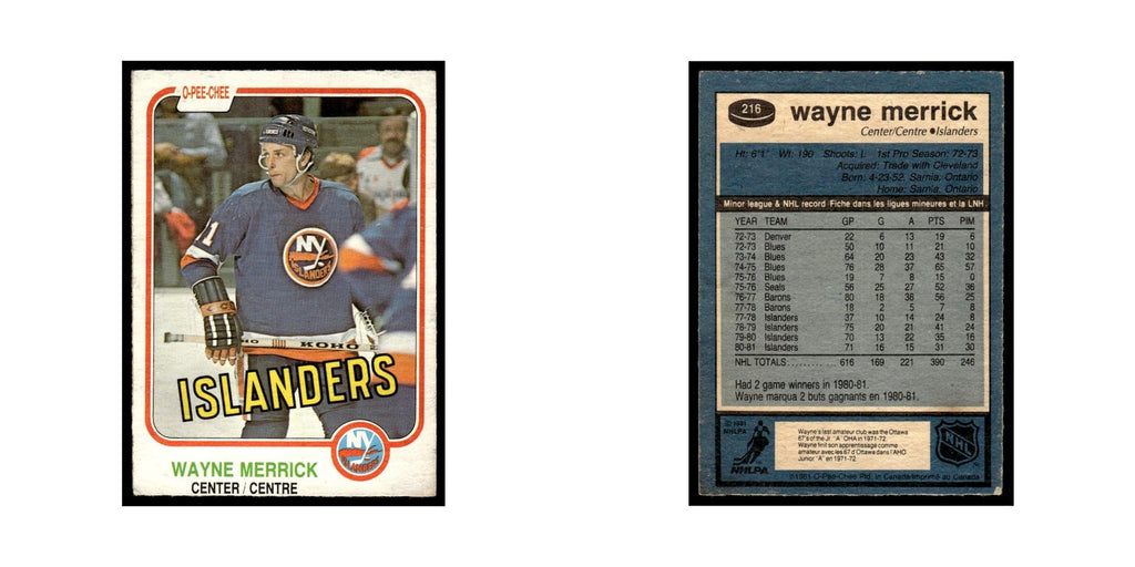 Wayne Merrick 1981 O-Pee-Chee #216 New York Islanders Hockey Card EX