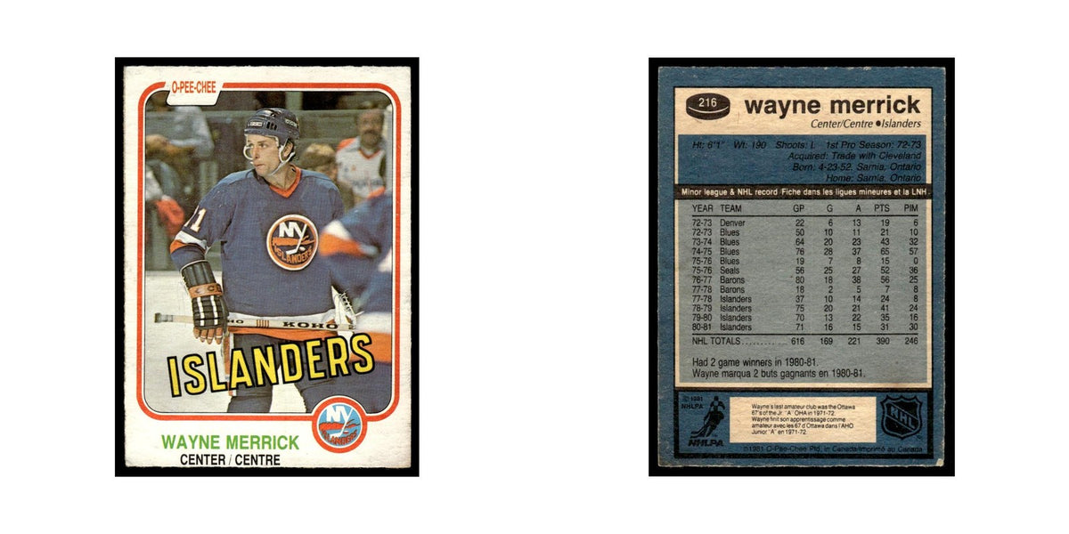 Wayne Merrick 1981 O-Pee-Chee #216 New York Islanders Hockey Card EX