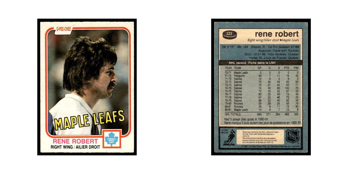 Rene Robert 1981 O-Pee-Chee #322 Toronto Maple Leafs Hockey Card EX