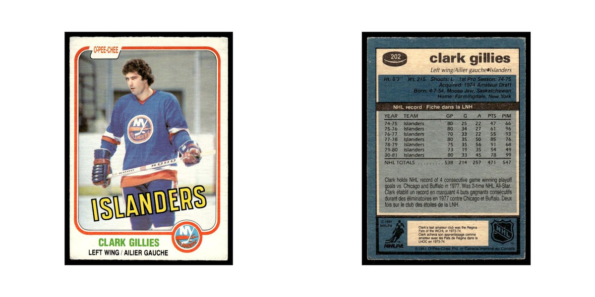 Clark Gillies 1981 O-Pee-Chee #202 New York Islanders Hockey Card EX