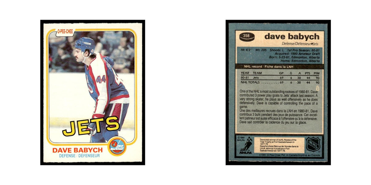 Dave Babych Rookie 1981 O-Pee-Chee #358 Winnipeg Jets Hockey Card EX