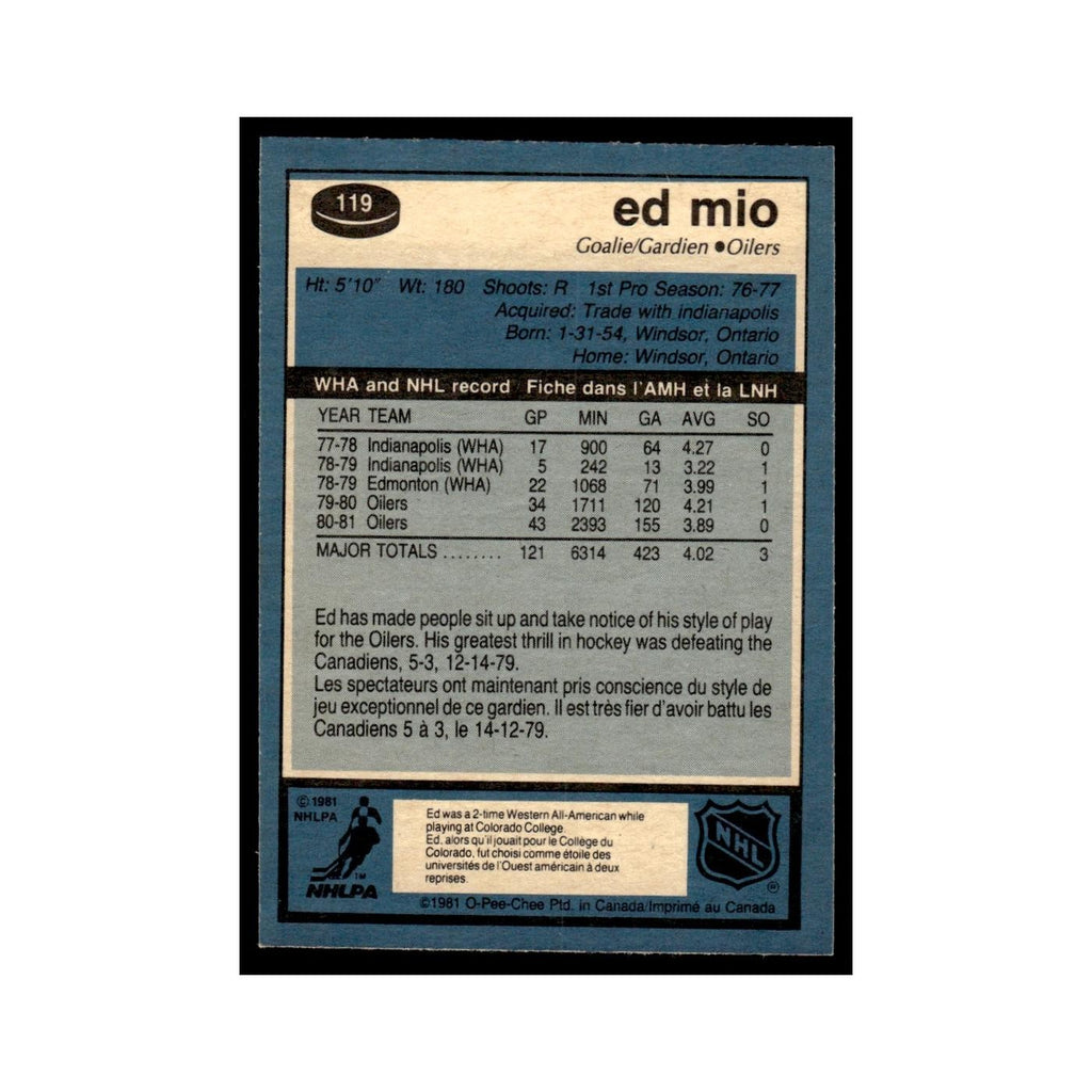 Eddie Mio 1981 O-Pee-Chee #119 Edmonton Oilers Hockey Card EX