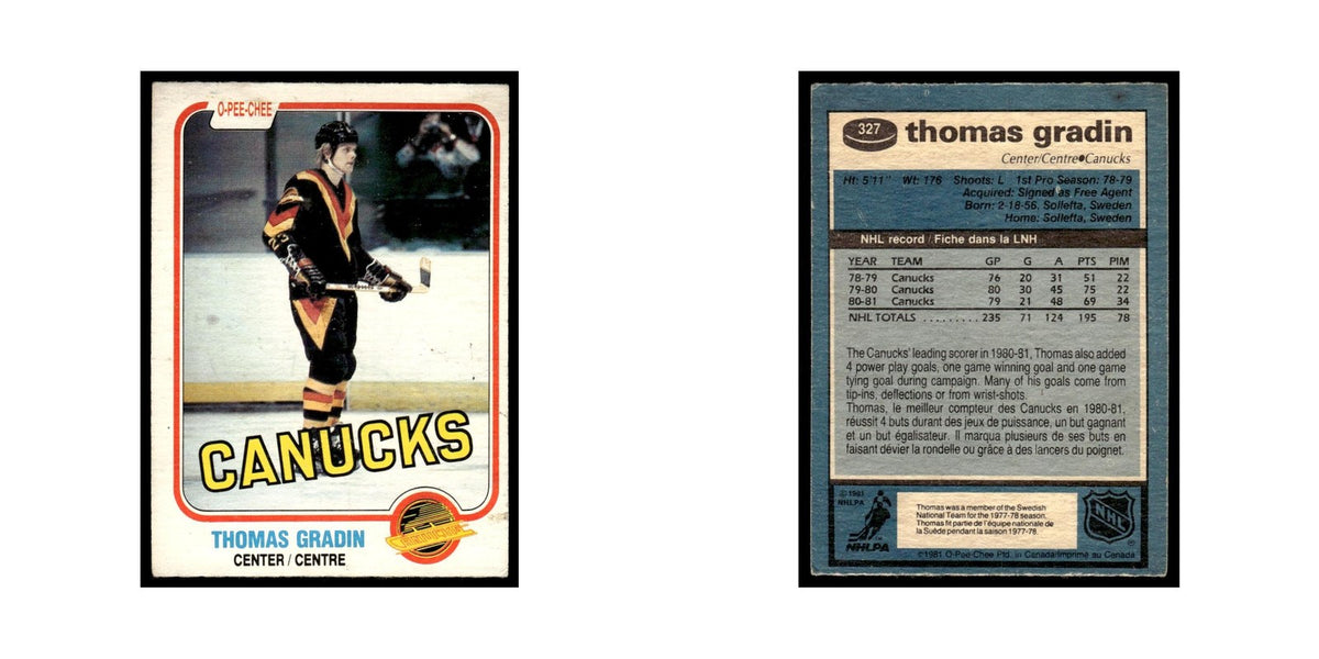 Thomas Gradin 1981 O-Pee-Chee #327 Vancouver Canucks Hockey Card EX