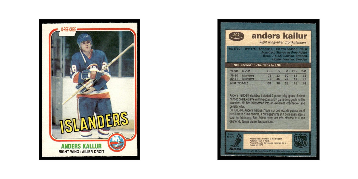 Anders Kallur 1981 O-Pee-Chee #204 New York Islanders Hockey Card EX