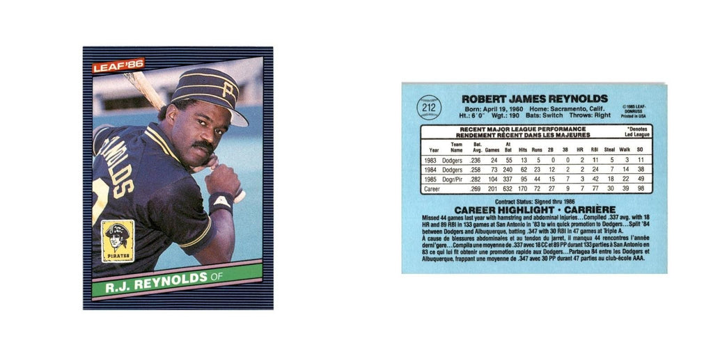 R.J. Reynolds 1986 Leaf #212 Pittsburgh Pirates Baseball Card NM