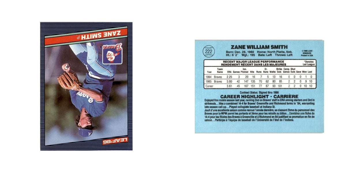 Zane Smith 1986 Leaf #222 Atlanta Braves Baseball Card NM