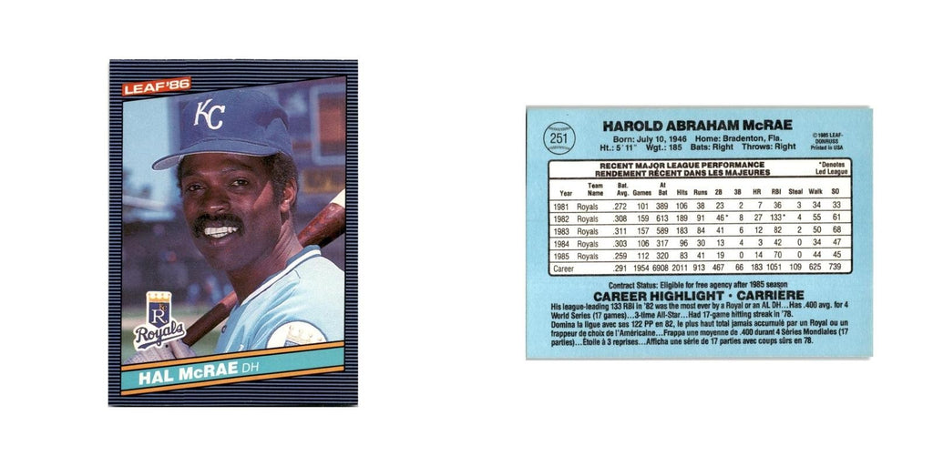 Hal McRae 1986 Leaf #251 Kansas City Royals Baseball Card NM